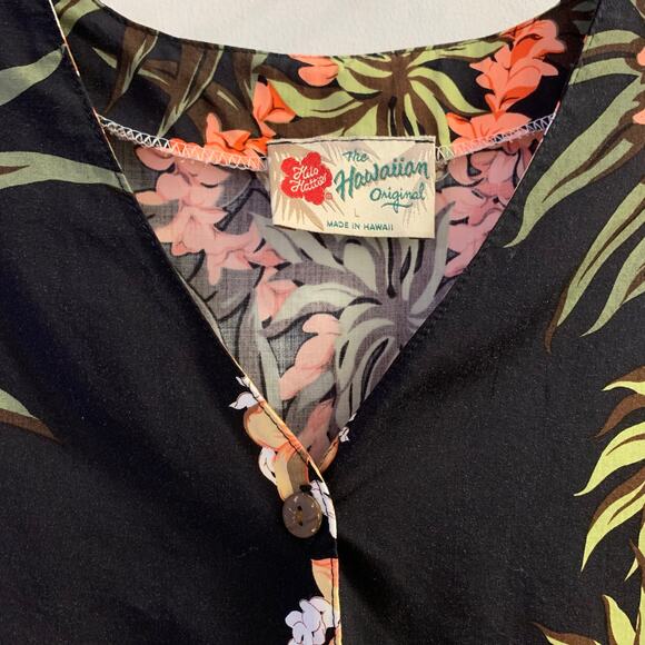 Vintage Hilo Hattie The Hawaiian Original Sz Large Top & Wrap Skirt Set Black - Picture 3 of 13